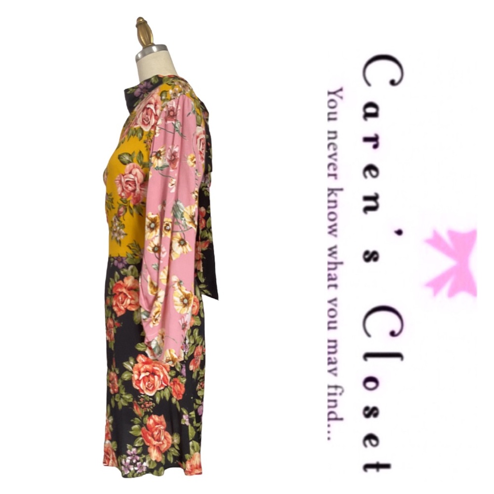 Zara Mixed Floral Long Sleeve Tie Neck Boho Chic Dress - Picture 10 of 12